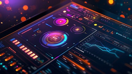 Poster - Close-up view of a futuristic interface with a HUD (Heads-Up Display) design. The display showcases a sleek and modern digital aesthetic with vibrant colors.