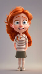 Poster - A cartoon character with curly red hair, wide eyes, and an open mouth, expressing surprise, terrified, scared or shock. The character has a youthful appearance. 3d style design on light background.