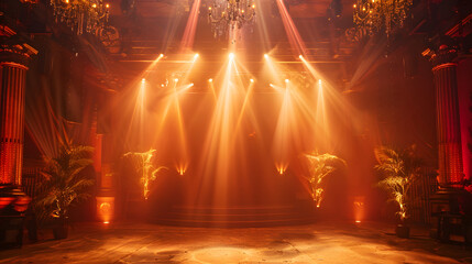 Wall Mural - Stage with overlapping light beams, warm amber tones