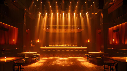 Wall Mural - Stage with overlapping light beams, warm amber tones