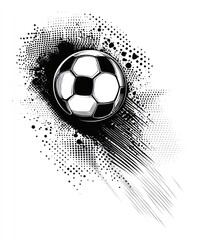 Poster - A stylized graphic of a soccer ball with dynamic splashes and patterns.