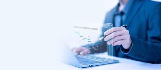 Fototapete - schedule plan management work update and workflow. project planner in software concept. updating and managing milestones on a timeline Gantt chart in technology online. appointment staff of business