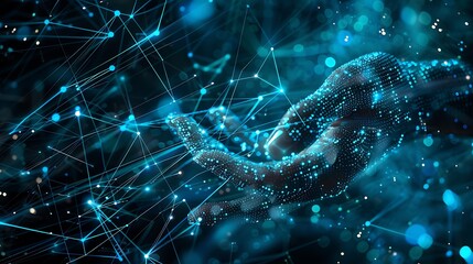 Poster - digital hand reaches out in a network of connections, symbolizing the interconnected nature of techn