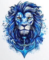 Sticker - A stylized blue lion with an anchor, showcasing artistic flair and vibrant colors.