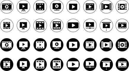 Poster - play video buttons icons set. trendy circle vectors in flat styles. radio symbols video player arrow