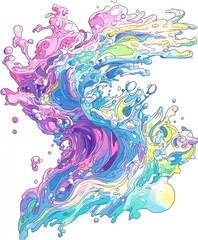 Wall Mural - A vibrant, swirling abstract design resembling colorful waves and water splashes.