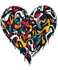 Canvas Print - A colorful, abstract heart design filled with vibrant shapes and patterns.