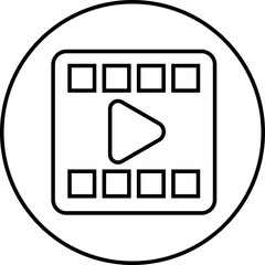 Poster - Play video button icon. Trendy circle vector in linear style. Radio symbol video player arrow. Music play illustration for app and website design. Start video sign isolated on transparent background.