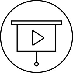 Poster - Play video button icon. Trendy circle vector in linear style. Radio symbol video player arrow. Music play illustration for app and website design. Start video sign isolated on transparent background.