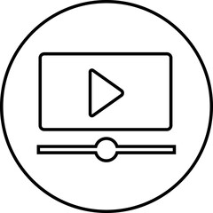 Poster - Play video button icon. Trendy circle vector in linear style. Radio symbol video player arrow. Music play illustration for app and website design. Start video sign isolated on transparent background.