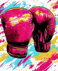 Wall Mural - A vibrant illustration of boxing gloves with a colorful abstract background.