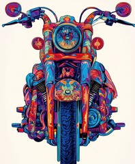 Sticker - A vibrant, stylized motorcycle illustration showcasing intricate designs and bold colors.