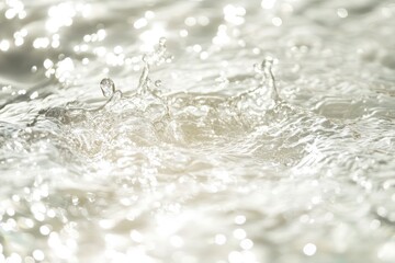 White water with ripples on the surface. Defocus blurred transparent white colored clear calm water surface texture with splashes and bubbles. Water waves with shining pattern texture background , ai