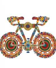 Canvas Print - A colorful, artistic illustration of a bicycle adorned with intricate patterns and designs.