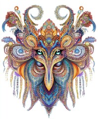 Wall Mural - A vibrant, intricate illustration of a stylized animal face with colorful patterns.