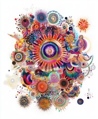 Wall Mural - A vibrant, abstract composition featuring colorful circular patterns and intricate designs.