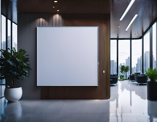 Modern concrete gallery interior with empty white mock up billboard and decorative plant. Exhibition 