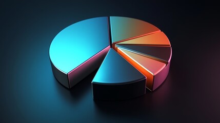 Aufkleber - Detailed 3D pie chart with metallic textures, each segment separated slightly, dark background
