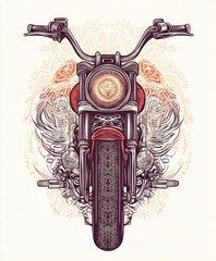 Wall Mural - A detailed illustration of a motorcycle with ornate designs and a vintage aesthetic.