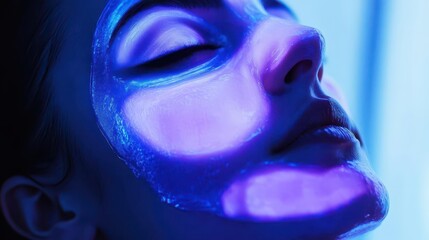 bioluminescent face mask application glowing skin treatment ethereal portrait