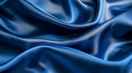 Poster - Elegant blue silk fabric flowing in the wind, smooth texture and rich color, close-up
