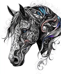 Wall Mural - A stylized horse head illustration with intricate patterns and vibrant colors.