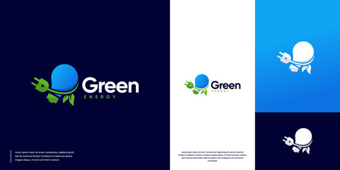 Wall Mural - eco-friendly electric power logo, blue light bulb, green energy, design vector template.