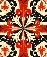 Poster - A symmetrical floral pattern featuring red, black, and cream colors.