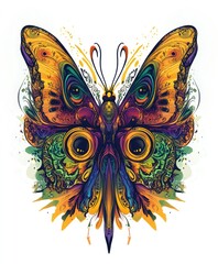 Canvas Print - A vibrant, artistic butterfly illustration with intricate patterns and bright colors.