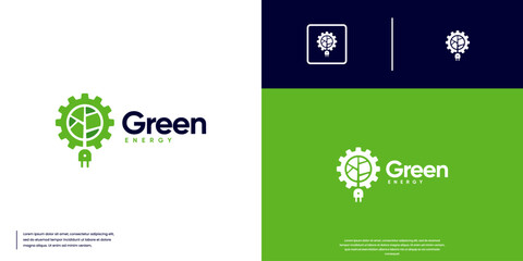 Wall Mural - green gear and trees, renewable and eco-friendly energy sources, logo graphic design.