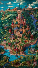 Sticker - Fantasy castle architecture illustration poster background