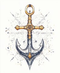 Canvas Print - A beautifully designed anchor with intricate floral patterns.