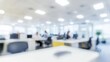 © 为轩 张 - Blurred office interior with people working, featuring a modern white and light blue color scheme with yellow accents. Ideal for a business concept banner, with soft lighting and a clean, contemporary