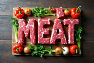 The word Meat is made from raw meat. Generative AI