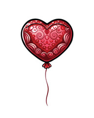 Wall Mural - Red heart-shaped balloon with a swirling pattern, editable vector stroke.