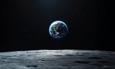 Wall Mural - Spectacular Earthrise from the lunar surface, highlighting Earth in deep space