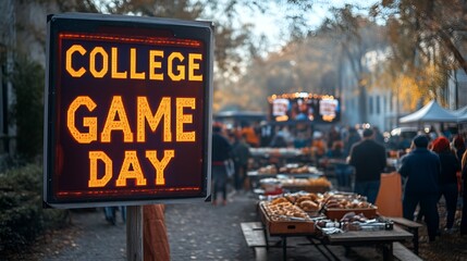 Wall Mural - Football - Saturday - fall - autumn - sign that reads “COLLEGE GAME DAY” - tailgating - party - team - fans support - cheer - spirit - tailgate - food