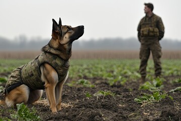 Wall Mural - german shepherd dog and owner