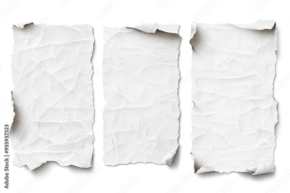 torn blank pages with uneven texture edges. set of ripped white paper ...