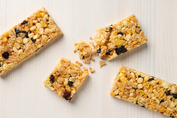 Wall Mural - Delicious granola bars on a white background