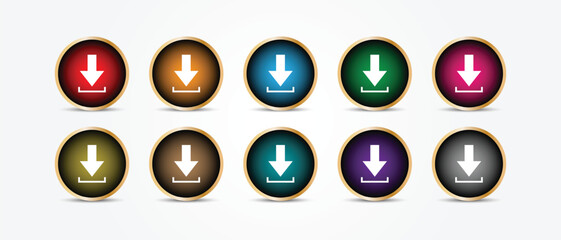 Aufkleber - set of different color circle download button vector illustration.