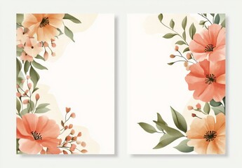 Set of Two Blank Wedding Invitation Cards with Watercolor Flowers on   White Background