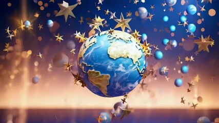 Wall Mural - Spinning 3D Globe and stars