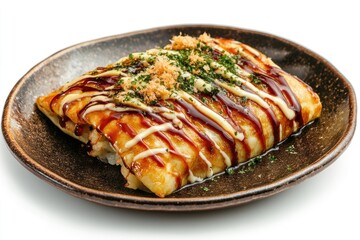 Savory Japanese Okonomiyaki Pancake with Toppings