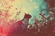 © talkative.studio - A Black and White Cat Sitting in a Bush with Vintage Filter