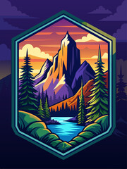 Wall Mural - Mountain Range at Sunset with River and Forest