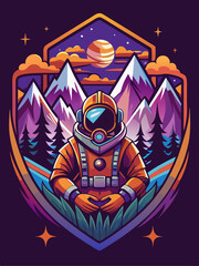 Wall Mural - Astronaut Contemplating the Night Sky and Mountains