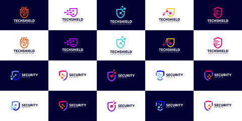 Wall Mural - digital shield logo set, database security, protection, vector design illustration.