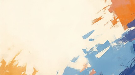 Abstract Blue and Orange Painting, light white orange beige blue background 