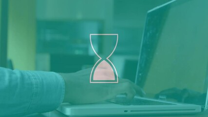 Poster - Typing on laptop, hourglass animation over screen